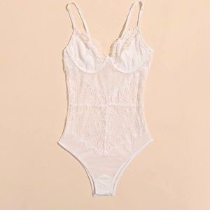 'All Mine' White Lace Bodysuit